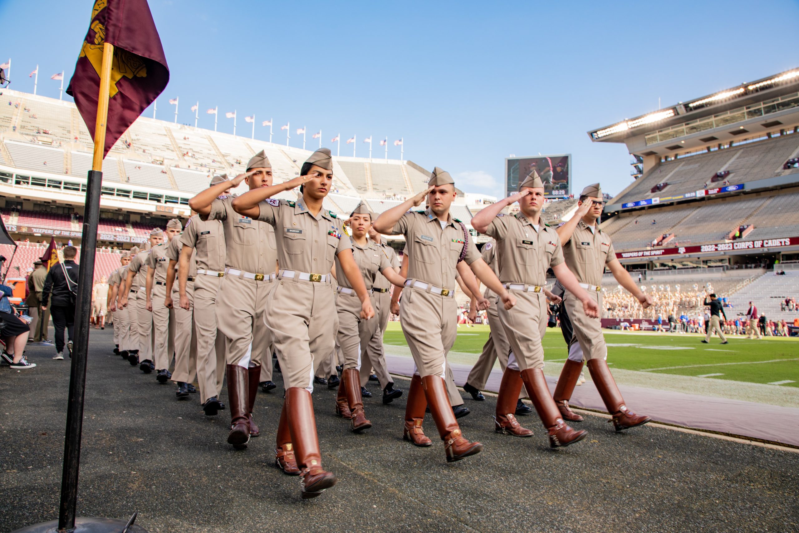 Dawson Richburg '23 marches in with Company E-2