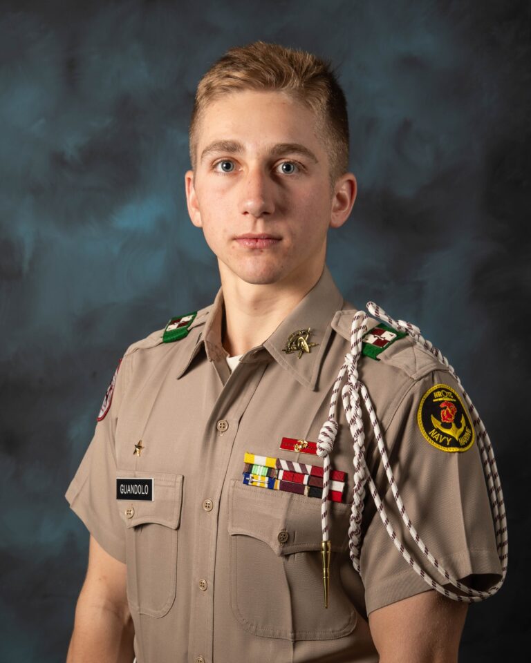 A studio headshot of James Guandolo in his Corps uniform.