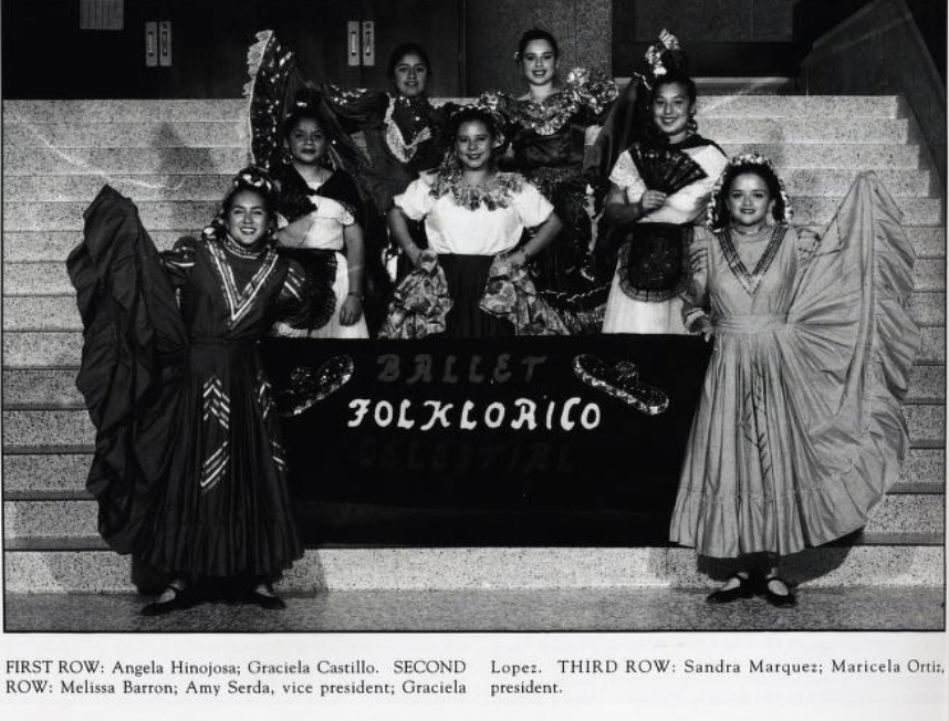 A black and white photo of the folklorico team years ago.