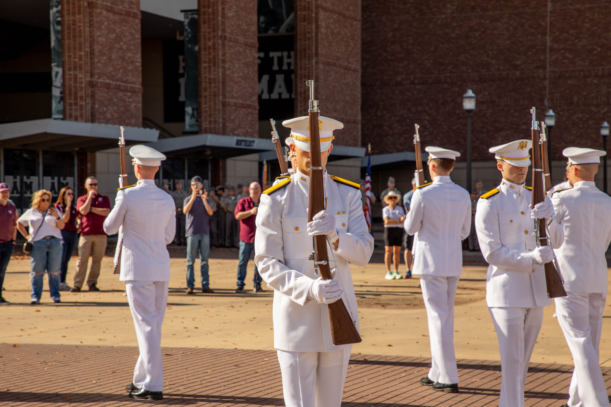 The Ross Volunteer Company in front of Kyle Field.
