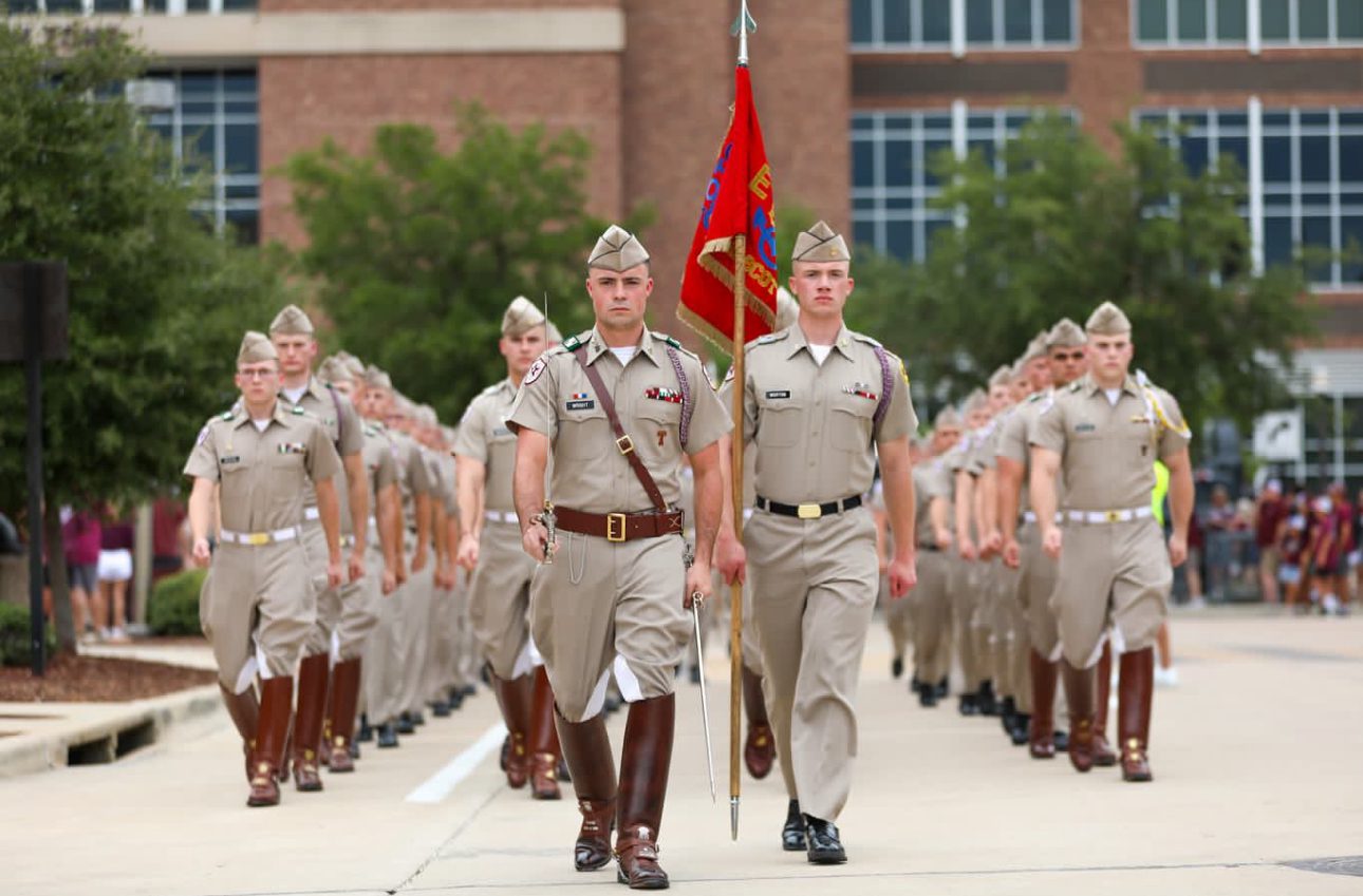 Charles Wright '24 leads Company E-2 during the Executive Officer march-in